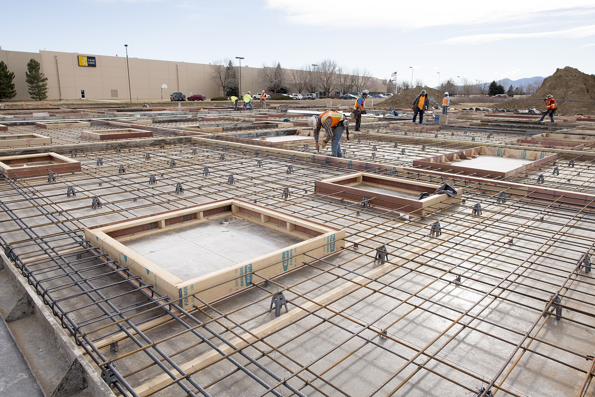 Commercial building under construction with mechanical systems